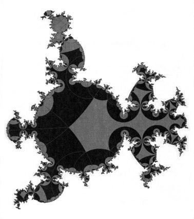 Fig. 9. The interior component of Figure 8. Every small piece of the boundary curve Λ(Γ) can be uniformly expanded to a standard size r0, and then mapped back into Λ(Γ) by a quasi-isometry Q (Ahlfors, 1966; McLaughlin, 1987; Sullivan, 1982),....as a measure for the deviation from self-similarity (K = 1).