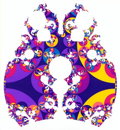 Fig. 1. Tiling induced on the boundary S∞ of the Poincaré ball B3 by the universal cover of the 3-manifold I × S. The convex hull of the fractal Jordan curve Λ(Γ) determines a compact region C(Λ)\Γ (see Sec. 3) in the infinite 3-space F, where the chaotic trajectories lie. g(S) = 19, δ = 1.402 ± 0.001 (δ has been calculated by the method of characteristic curves, cf. [15]).
