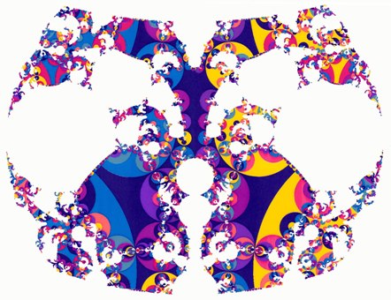 Fig. 2. As Fig. 1, covering of S∞ stemming from a spacelike section F of the 4-manifold. Fig. 1(b) in [14] – Fig. 1 – Fig. 2 – Fig. 2 in [16] represent a sequence of non-isometric points on a path (F(t),Γ(t)) in the deformation space of the topological manifold I × S. g(S) = 19, δ = 1.423.