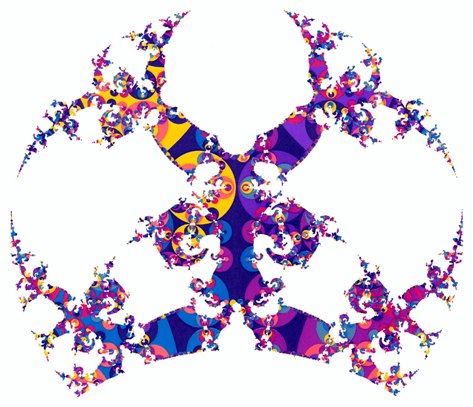 Fig. 2: As Fig. 1, covering of S∞ stemming from a spacelike section t = const. of the 4-manifold. Figs. 1,2 show tilings of two non-isometric points on a path (F(t),Γ(t)) in the deformation space of the topological manifold I × S. g(S) = 19, δ = 1.424.